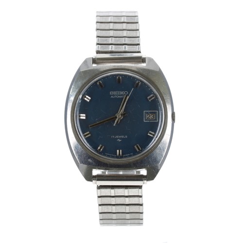 182 - Seiko automatic stainless steel gentleman's wristwatch, reference no. 7005-8042, blue dial, later ex... 