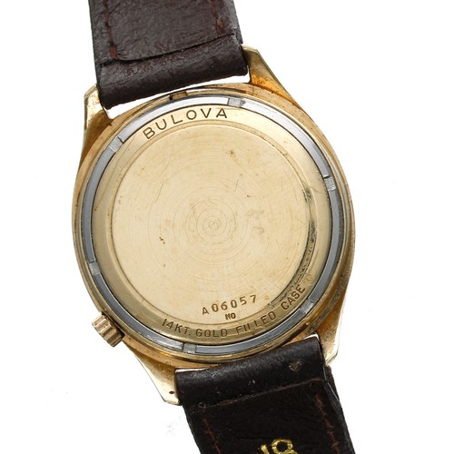 223 - Bulova Accutron 14ct gold filled gentleman's wristwatch, case no. A06xxx, circa 1970, circular champ... 