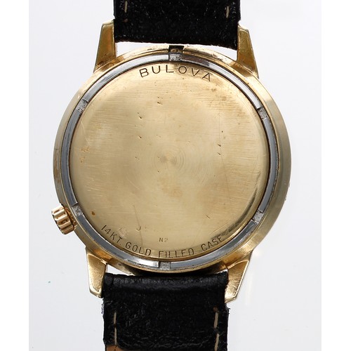 230 - Bulova Accutron 14ct gold filled gentleman's wristwatch, case no. indistinct, circa 1972, silvered d... 