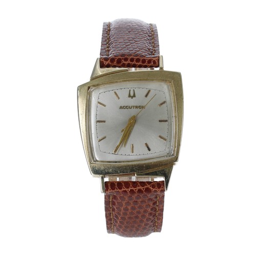 232 - Bulova Accutron 14ct asymmetrical gentleman's wristwatch, case no. 137xxx, circa 1960, square silver... 