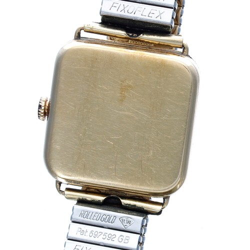 284 - Stauffer & Co. (S&Co.) Peerless 18ct square cased wire-lug gentleman's wristwatch, case no. ... 