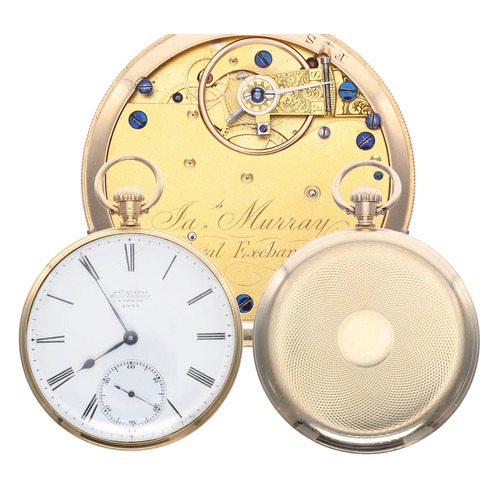 675 - Jas Murray 18ct lever pocket watch, London 1857, gilt frosted three quarter plate fusee movement sig... 