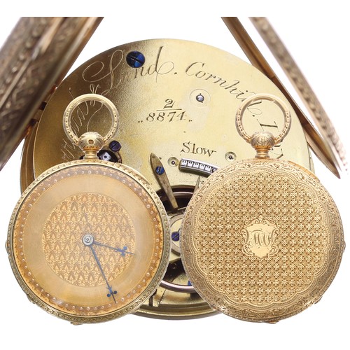 680 - Barraud & Lund, London 18ct fusee lever small pocket watch, London 1865, signed three-quarter pl... 