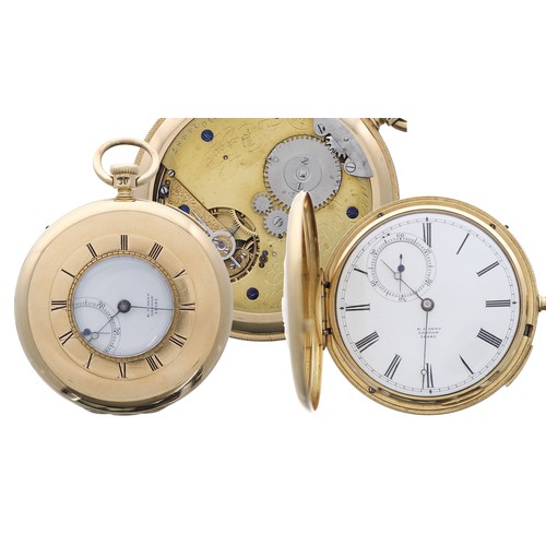 681 - E.J. Dent 18ct quarter repeating duplex half hunter pocket watch, London 1850, the gilt movement sig... 