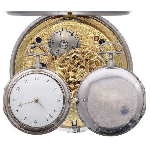 690 - George III silver verge pair cased pocket watch, London 1796, the fusee movement signed Isacc Rogers... 