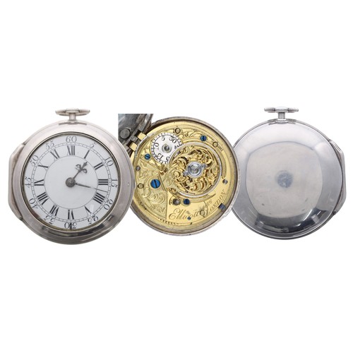 720 - George II silver cylinder pair cased pocket watch, London 1759, the fusee movement signed Ellicott, ... 