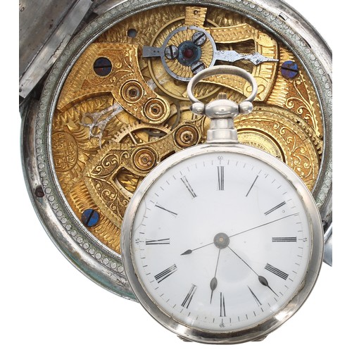 729 - Mid-19th century white metal centre seconds pocket watch for the Chinese Market by Bovet Fleurier, e... 