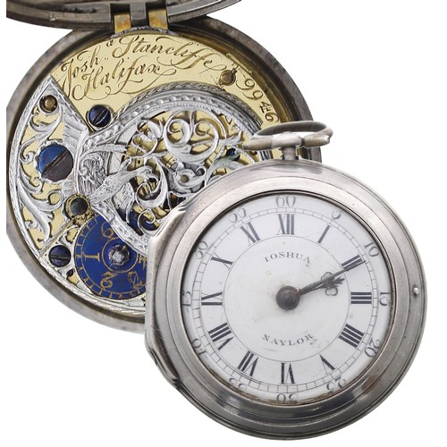 747 - English 18th century silver pair cased verge pocket watch, London 1767, the fusee movement signed Jo... 