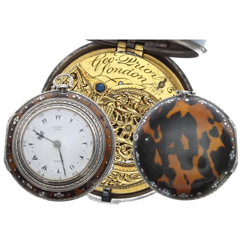 760 - George III silver and tortoiseshell verge triple cased pocket watch made for the Turkish Market by G... 