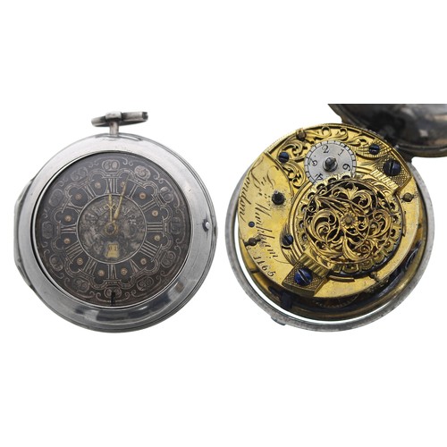 776 - Mid-18th century English silver pair cased verge pocket watch, London 1753, the fusee movement signe... 