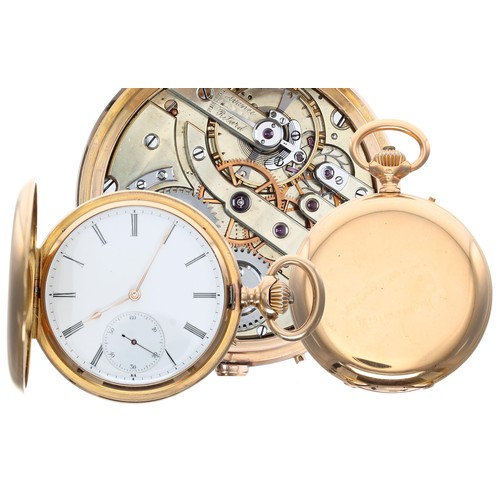 780 - Continental 18ct hunter pocket watch, bar lever movement with compensated balance and regulator, 18c... 