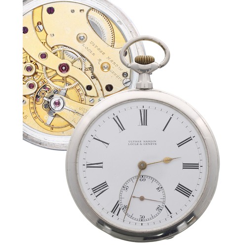 783 - Ulysse Nardin silver (0.900) lever dress pocket watch, the gilt frosted movement signed Ulysse Nardi... 