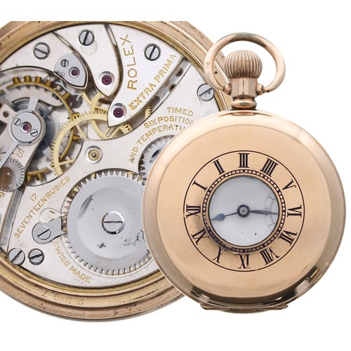 799 - Rolex 'Extra Prima' gold plated half hunter pocket watch, signed Extra Prima 17 jewel timed six posi... 