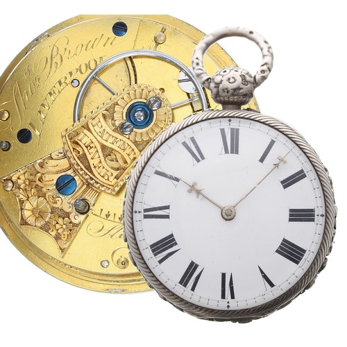 828 - Good George III silver rack lever pocket watch, Chester 1818, the fusee movement signed Thos Brown, ... 