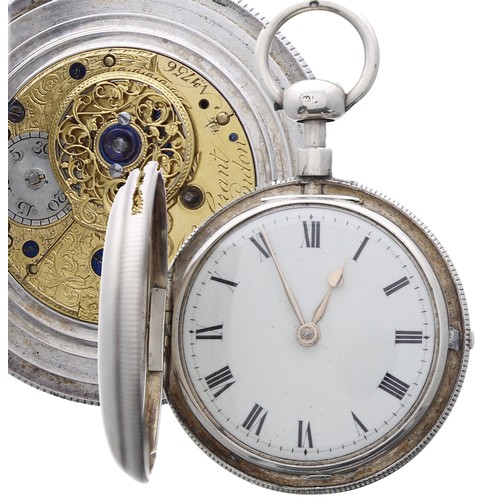 843 - George IV silver quarter repeating hunter pocket watch, London 1823, the movement signed John Grant,... 