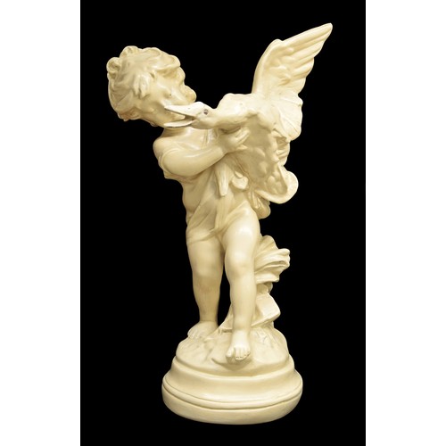 557 - After Auguste Moreau (French 1834-1917) - 'Girl With Duck' a painted figural study sculpture after t... 