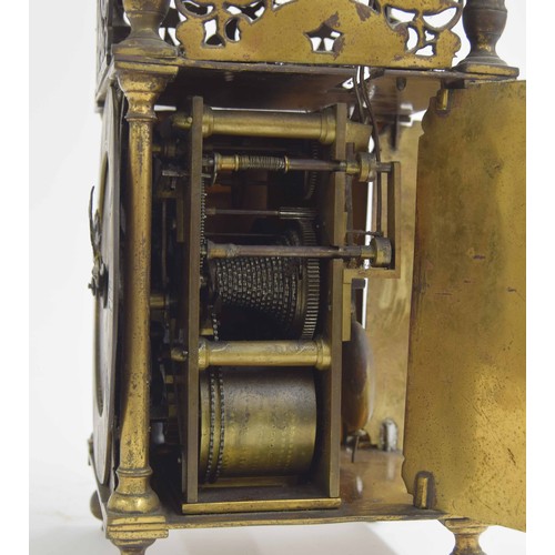 1377 - English brass double fusee lantern clock, the 6.5