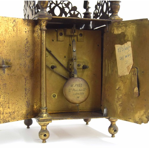 1377 - English brass double fusee lantern clock, the 6.5