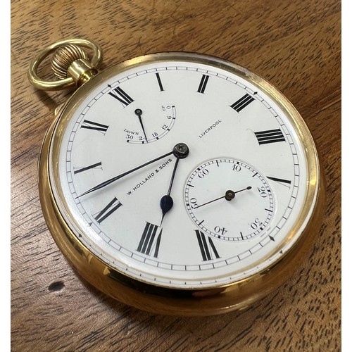 670 - Fine 18ct pocket watch with 'up/down' power reserve indicator, London 1911, the free sprung gilt fro... 