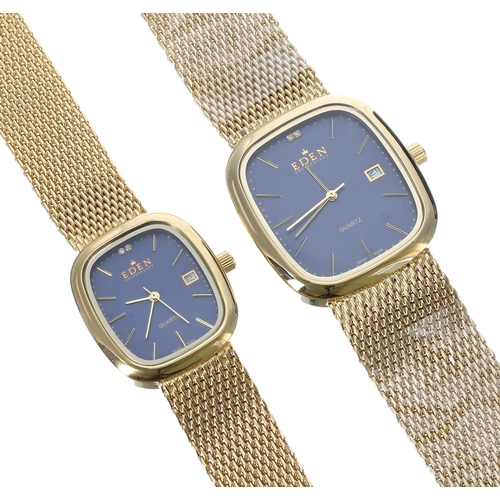 156 - Astron Eden gold plated and stainless steel gentleman's wristwatch, blue dial, integral gold plated ... 