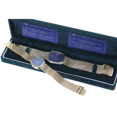 156 - Astron Eden gold plated and stainless steel gentleman's wristwatch, blue dial, integral gold plated ... 