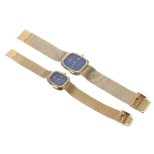 156 - Astron Eden gold plated and stainless steel gentleman's wristwatch, blue dial, integral gold plated ... 