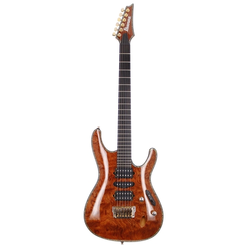 232 - 2014 Ibanez Iron Label SIX70FDBG electric guitar, made in Indonesia; Body: natural finished bubinga ... 