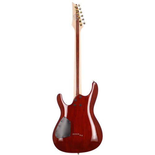 232 - 2014 Ibanez Iron Label SIX70FDBG electric guitar, made in Indonesia; Body: natural finished bubinga ... 