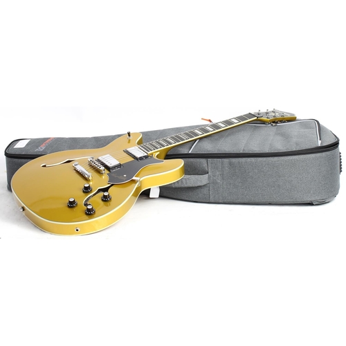 239 - 2019 Hagstrom Viking Taylor York signature semi-hollow body electric guitar; Body: gold metallic fin... 