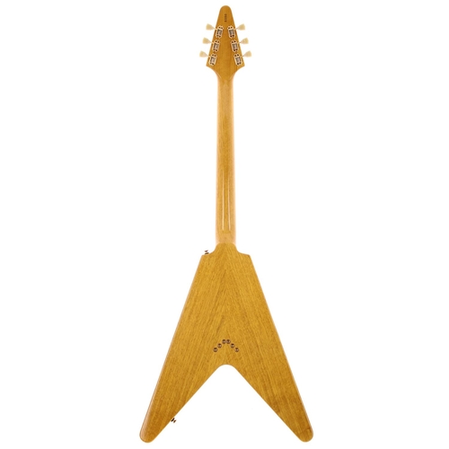 266 - Momose '58 Korina Flying V left handed electric guitar, made in Japan; Body: natural Korina; Neck: g... 