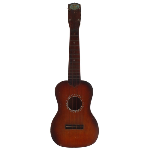 1531 - Old Hollywood ukulele in need of restoration; also three contemporary ukuleles by Stagg, Mahalo, Reg... 