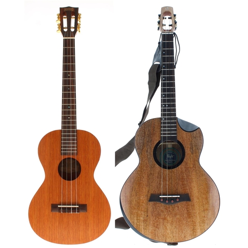 1566 - Contemporary Flight Fireball baritone EQ-A ukulele; also a contemporary Mahalo baritone ukulele, Mod... 