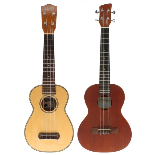 1567 - Contemporary Makai ukulele, Model LK-70E, with plush lined case; also another contemporary Brunswick... 