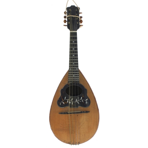 1569 - Old flatback pear shaped mandolin in need of restoration, unlabelled; also a Neapolitan mandolin lab... 