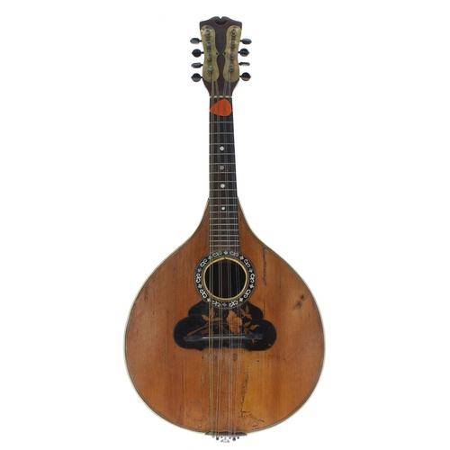 1569 - Old flatback pear shaped mandolin in need of restoration, unlabelled; also a Neapolitan mandolin lab... 