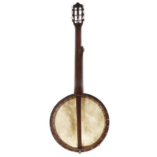 1575 - Interesting old five string banjo by and stamped Butler, Haymarket, London on the perch pole and bea... 