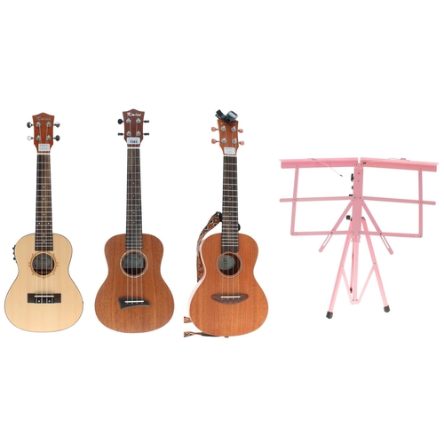 1585 - Contemporary Kmise tenor ukulele, ser. no. MI0682; also another contemporary Kmise ukulele labelled ... 