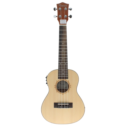 1585 - Contemporary Kmise tenor ukulele, ser. no. MI0682; also another contemporary Kmise ukulele labelled ... 