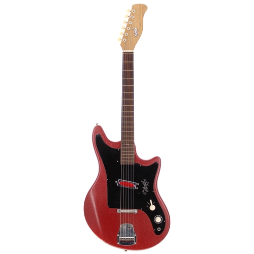 407 - Early 1960s Hopf Twisty electric guitar, made in Germany; Body: burgundy pebble effect finish, rubbi... 