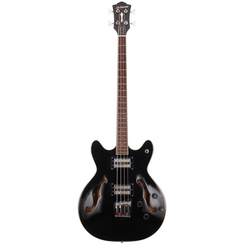 413 - DeArmond by Guild Starfire semi-hollow body bass guitar, made in Korea; Body: black gloss finish; Ne... 