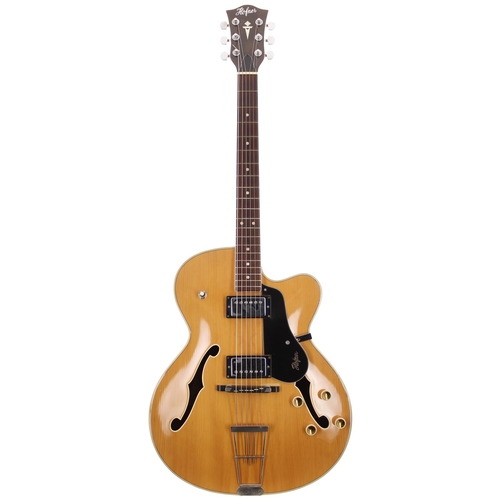 414 - 1980s Hofner 457 E2 hollow body electric guitar, made in Germany; Body: blonde finish; Neck: maple; ... 