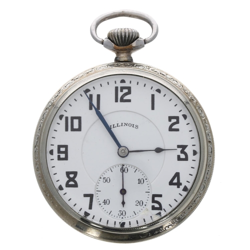 165 - Illinois Watch Co. 14k white gold filled lever set pocket watch, circa 1924, signed cal. 706 17 jewe... 