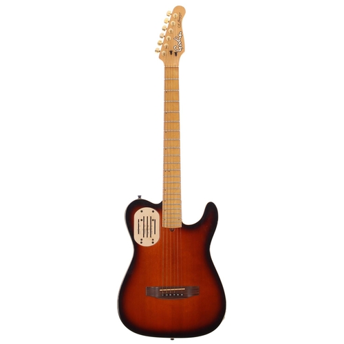 200 - Godin Acousticaster electric guitar, made in Canada; Body: two-tone sunburst top upon black finish b... 