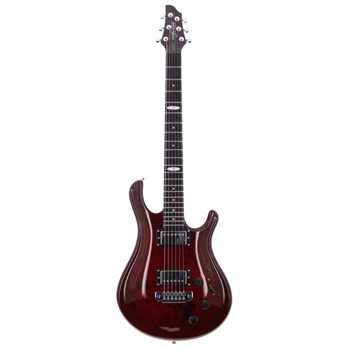 296 - 2016 Flaxwood Guitars Rautia electric guitar, made in Finland; Body: mottled red finished Flaxwood; ... 