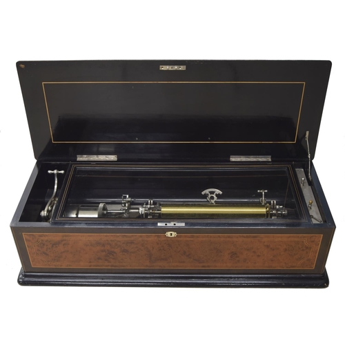 555 - Fine Swiss amboyna and ebonised music box by and inscribed Manufactured by C. Paillard & Co., ST... 