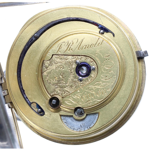 732 - John Roger Arnold, London silver cylinder pocket watch, London 1856, the engraved fusee movement sig... 