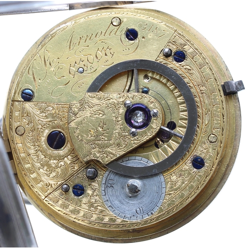 732 - John Roger Arnold, London silver cylinder pocket watch, London 1856, the engraved fusee movement sig... 