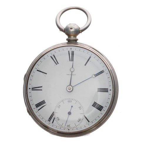 732 - John Roger Arnold, London silver cylinder pocket watch, London 1856, the engraved fusee movement sig... 