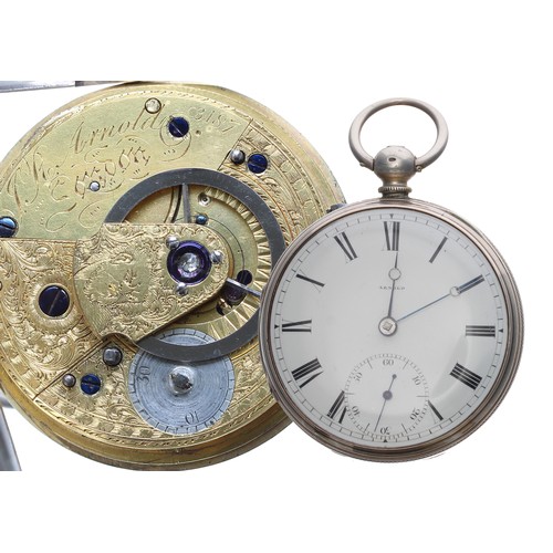 732 - John Roger Arnold, London silver cylinder pocket watch, London 1856, the engraved fusee movement sig... 