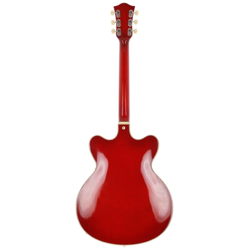 281 - Mid 1960s Hofner Verithin hollow body electric guitar, made in Germany; Body: red, refinish, a few m... 